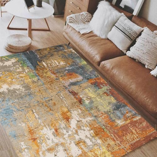 Taidianolp Teppich Wohnzimmer Deko,Colourful,120 x 160 cm,Braun Rot, Gelb, Blau Beige Grau Abstrakt Modern,Waschbarer Kurzflor Teppiche Designer Modern Schlafzimmer von Taidianolp