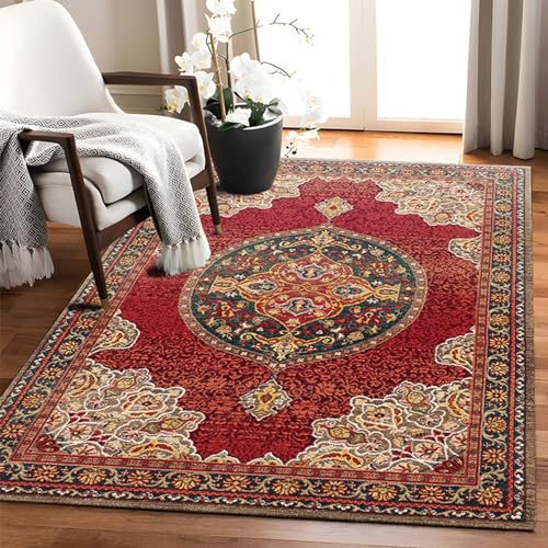 Taidianolp Teppich Wohnzimmer Deko,Red,100 x 150 cm,Rot-gelbes Medaillon-Vintage-Muster von Taidianolp