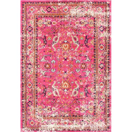 Taidianolp Teppich Wohnzimmer Deko,Red,80 x 150 cm,Fuchsia Beige Orange Rot Blumen Shabby Chic Muster,Waschbar Kurzflor Teppiche Schlafzimmer Modern Vintage von Taidianolp
