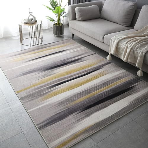 Taidianolp Teppich Wohnzimmer Deko,Yellow,120 x 170 cm,Schwarz Gelb Grau Abstrakt Streifen Design Moderne Muster von Taidianolp