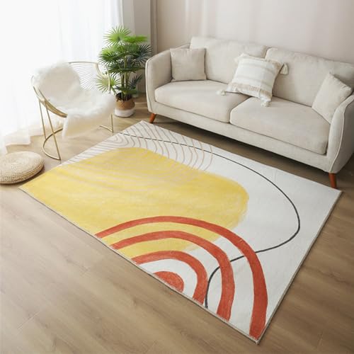 Taidianolp Teppich Wohnzimmer Deko,Yellow,150 x 170 cm,Orange Gelb Kreis Linie Geometrisches Design Moderne von Taidianolp