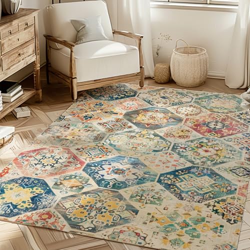 Taidianolp Teppich Wohnzimmer Deko,Colourful,200 x 300 cm,Rot Orange Gelb Blaugrün Blau Grün Distressed Vintage Floral Patchwork Muster,Waschbar Kurzflor Teppiche Schlafzimmer Deko Aesthetic Taidianolp Teppich Wohnzimmer Deko,Colourful,200 x 300 cm,Rot Orange Gelb Blaugrün Blau Grün Distressed Vintage Floral Patchwork Muster,Waschbar Kurzflor Teppiche Schlafzimmer Deko Aesthetic von Taidianolp