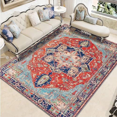 Taidianolp Teppich Wohnzimmer Deko,red,150 x 240 cm,Buntes rotes orange grünes blaues Blumen-Vintage-Muster von Taidianolp