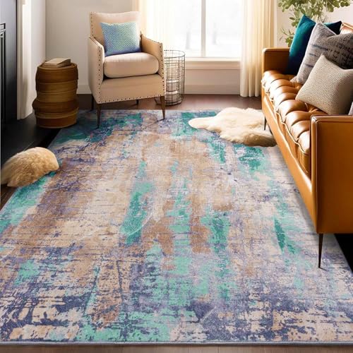 Taidianolp Teppich Zimmer Deko,Abstraktes, braungraues, modernes Dekor, Blaugrün, 80 x 120 cm,Kurzflor Teppiche Badezimmer Küchen Sessel Schlafzimmer, von Taidianolp