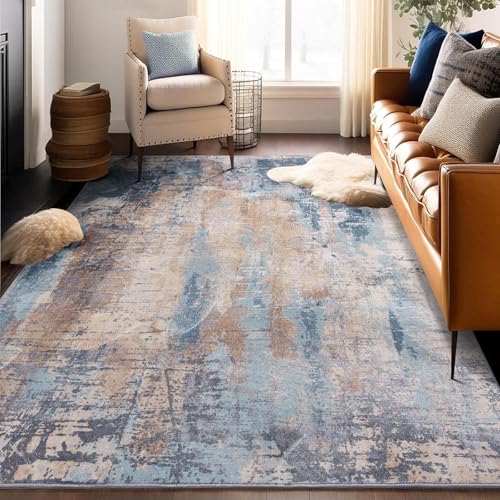 Taidianolp Teppich Zimmer Deko,Abstraktes Braungrau Modernes Dekor, Blau, 80 x 120 cm,Kurzflor Teppiche Badezimmer Küchen Sessel Schlafzimmer, von Taidianolp