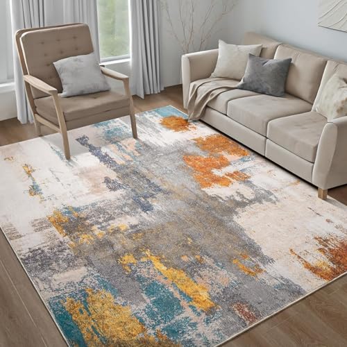 Taidianolp Teppich Zimmer Deko,Abstraktes Orange-Gelb-Grau-Modernes Dekor, Blaugrün, 80 x 120 cm,Kurzflor Teppiche Badezimmer Küchen Sessel Schlafzimmer, von Taidianolp
