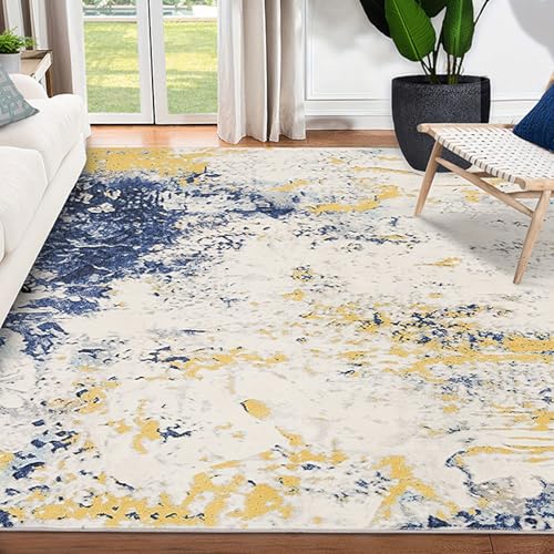 Taidianolp Teppich Zimmer Deko,Blau Weiß Abstrakt Meliert Modern,Gelb, 180 x 200 cm,Teppiche für Sessel Wohnzimmer Schlafzimmer Büro Balkon, von Taidianolp