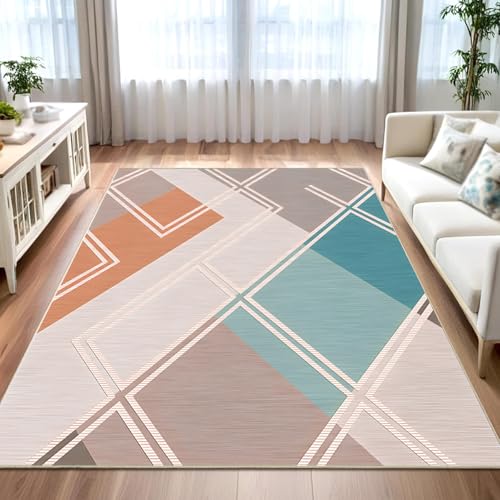 Taidianolp Teppich Zimmer Deko,Blaugrün/Taupe, gestreift, geometrisches Design, modern, Orange, 80 x 150 cm,Waschbarer Kurzflor Teppiche Küche Schlafzimmer Teppichläufer von Taidianolp