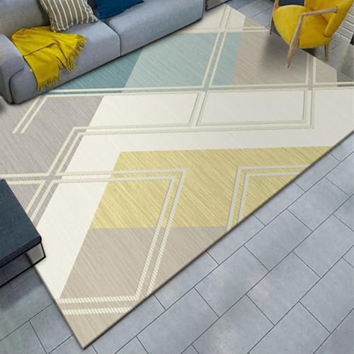 Taidianolp Teppich Zimmer Deko,Blaugrün/Taupe, gestreift, geometrisches Design, modern, gelb, 120 x 120 cm,Waschbarer Kurzflor Teppiche Designer Modern Schlafzimmer von Taidianolp