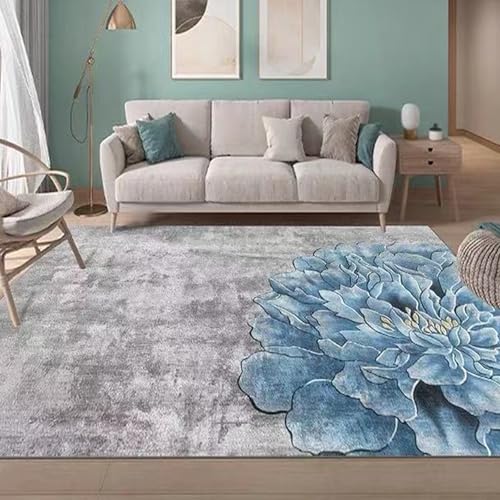 Taidianolp Teppich Zimmer Deko,Blumenmuster, Grau, Weiß, Modern, Blau, 200 x 250 cm,Wohnzimmerteppich Waschbar Kurzflor Teppiche groß Schlafzimmer von Taidianolp