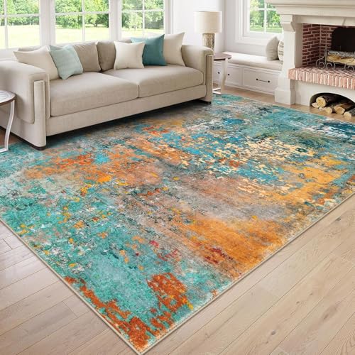 Taidianolp Teppich Zimmer Deko,Bunt Orange Rot Abstrakt Modern, Blaugrün, 120 x 210 cm,Teppiche für Wohnzimmer Schlafzimmer Arbeitszimmer Schlafsofa von Taidianolp