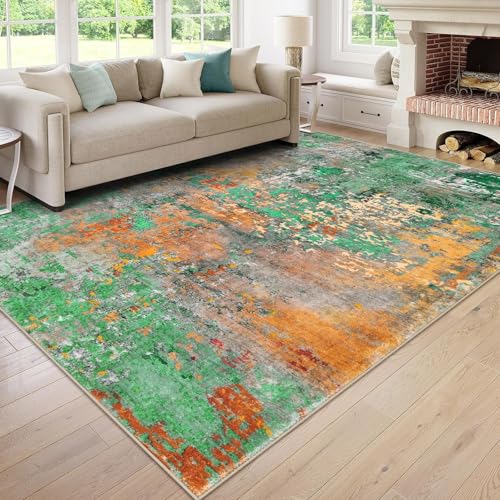Taidianolp Teppich Zimmer Deko,Bunt Orange Rot Abstrakt Modern, Grün, 150 x 210 cm,Waschbar Teppiche Wohnzimmer Schlafzimmer Arbeitszimmer Esszimmer von Taidianolp