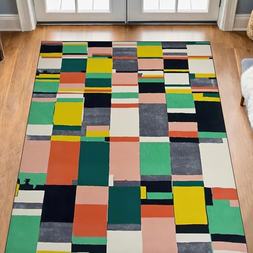 Taidianolp Teppich Zimmer Deko,Farbe Creme Geometrischer Moderner Druck Ästhetisches Wohndekor, Grün, 150 x 240 cm,Teppiche Wohnzimmer Ecksofa, Waschbar,Anti-Rutsch Unterseite, von Taidianolp