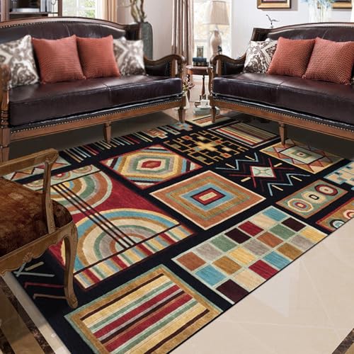Taidianolp Teppich Zimmer Deko,Farbe: Grün, Blau, Gelb, geometrisches Design, moderner Druck, Schwarz, 90 x 120 cm,Waschbar Kurzflor Teppiche Schlafzimmer Homeoffice Dekoration von Taidianolp