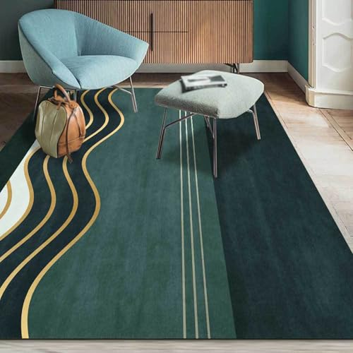 Taidianolp Teppich Zimmer Deko,Gelb gestreiftes geometrisches Design, modern, Baumgrün, 120 x 120 cm,Waschbarer Kurzflor Teppiche Designer Modern Schlafzimmer von Taidianolp