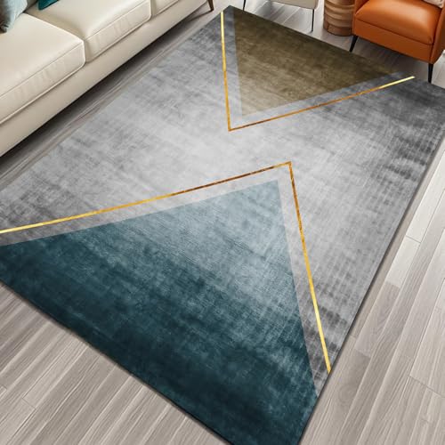 Taidianolp Teppich Zimmer Deko,Grau Orange Geometrisches Design Modern, Dunkelblau, 200 x 250 cm,Wohnzimmerteppich Waschbar Kurzflor Teppiche groß Schlafzimmer von Taidianolp