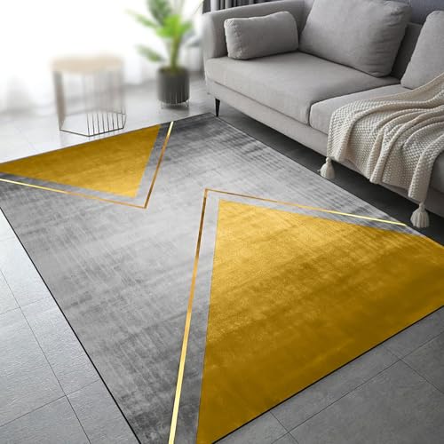Taidianolp Teppich Zimmer Deko,Grau Orange Geometrisches Design Modern, Senfgelb, 200 x 300 cm,Teppiche Kurzflor für Wohnzimmer Schlafzimmer Aesthetic Room Decor von Taidianolp