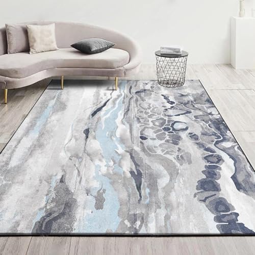 Taidianolp Teppich Zimmer Deko,Grau Weiß Abstrakt Modern,Blau, 120 x 120 cm,Waschbarer Kurzflor Teppiche Designer Modern Schlafzimmer von Taidianolp