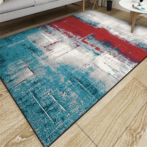 Taidianolp Teppich Zimmer Deko,Grau Weiß Abstrakt Rot Modern, Blaugrün, 150 x 240 cm,Teppiche Wohnzimmer Ecksofa, Waschbar,Anti-Rutsch Unterseite, von Taidianolp