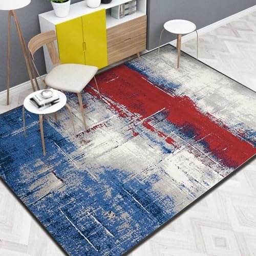 Taidianolp Teppich Zimmer Deko,Grau Weiß Abstrakt Rot Modern,Blau, 160 x 180 cm,Waschbar Teppiche groß Wohnzimmer Esszimmer Schlafzimmer von Taidianolp
