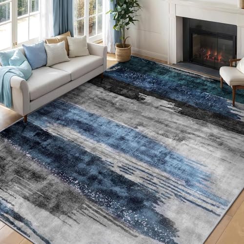 Taidianolp Teppich Zimmer Deko,Graues abstraktes modernes zeitgenössisches Wohndekor, Blau, 80 x 120 cm,Kurzflor Teppiche Badezimmer Küchen Sessel Schlafzimmer, von Taidianolp