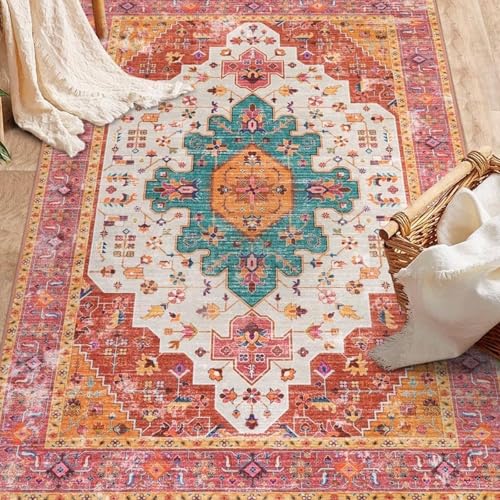 Taidianolp Teppich Zimmer Deko,Mädchenzimmer Oriental Medallion Vintage Multicolor, Petrol-Orange, 90 x 150 cm,Waschbar Kurzflor Teppiche Bodenschutzmatte für Hartböden Taidianolp Teppich Zimmer Deko,Mädchenzimmer Oriental Medallion Vintage Multicolor, Petrol-Orange, 90 x 150 cm,Waschbar Kurzflor Teppiche Bodenschutzmatte für Hartböden von Taidianolp