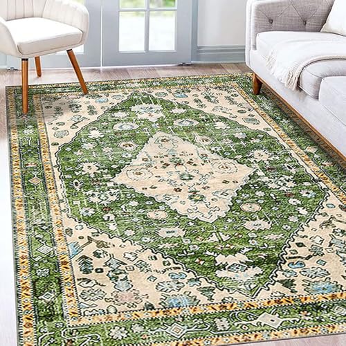 Taidianolp Teppich Zimmer Deko,Mehrfarbig Beige Floral Shabby Chic Vintage, Grün, 150 x 180 cm,Waschbar Teppiche Wohnzimmer Schlafzimmer Kinderzimmer Jugendzimmer von Taidianolp
