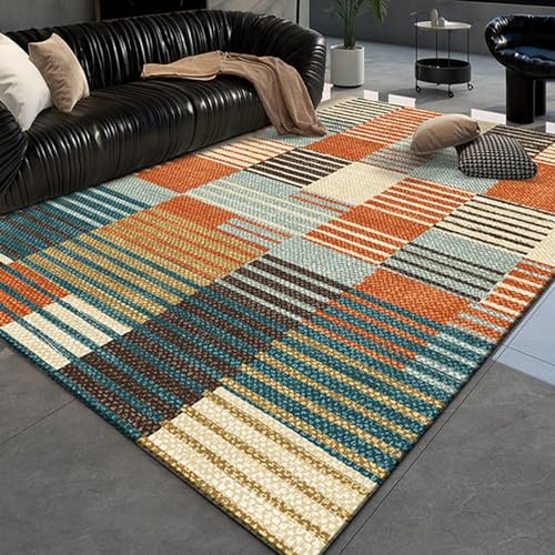 Taidianolp Teppich Zimmer Deko,Mehrfarbige geometrische Streifen, Blau, Braun, Beige, modernes Design, Orange, 100 x 160 cm,Wohnzimmer Büro Schlafzimmer Teenager Jugendzimmer von Taidianolp