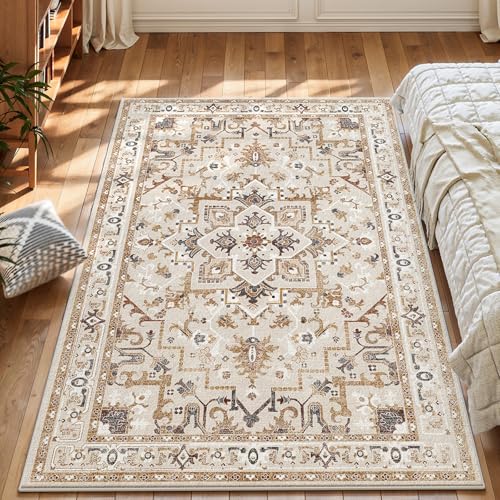 Taidianolp Teppich Zimmer Deko,Mehrfarbiges Beige, Vintage, Blumenmuster, orientalisch, Braun, 110 x 180 cm,Teppiche Waschbar Kurzflor Moderner Schlafzimmer Kinderzimmer Taidianolp Teppich Zimmer Deko,Mehrfarbiges Beige, Vintage, Blumenmuster, orientalisch, Braun, 110 x 180 cm,Teppiche Waschbar Kurzflor Moderner Schlafzimmer Kinderzimmer von Taidianolp