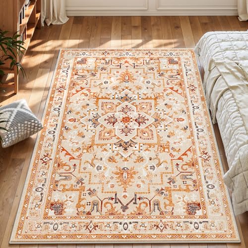 Taidianolp Teppich Zimmer Deko,Mehrfarbiges Beige, Vintage-Blumenmuster, orientalisches Muster, Orange, 160 x 230 cm,Teppiche groß Wintergarten Wohnzimmer Schlafzimmer Dekoration Taidianolp Teppich Zimmer Deko,Mehrfarbiges Beige, Vintage-Blumenmuster, orientalisches Muster, Orange, 160 x 230 cm,Teppiche groß Wintergarten Wohnzimmer Schlafzimmer Dekoration von Taidianolp