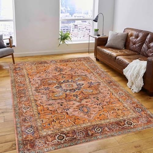 Taidianolp Teppich Zimmer Deko,Mehrfarbiges florales Vintage-Muster im orientalischen Stil, Orange, 110 x 180 cm,Teppiche Waschbar Kurzflor Moderner Schlafzimmer Kinderzimmer Taidianolp Teppich Zimmer Deko,Mehrfarbiges florales Vintage-Muster im orientalischen Stil, Orange, 110 x 180 cm,Teppiche Waschbar Kurzflor Moderner Schlafzimmer Kinderzimmer von Taidianolp
