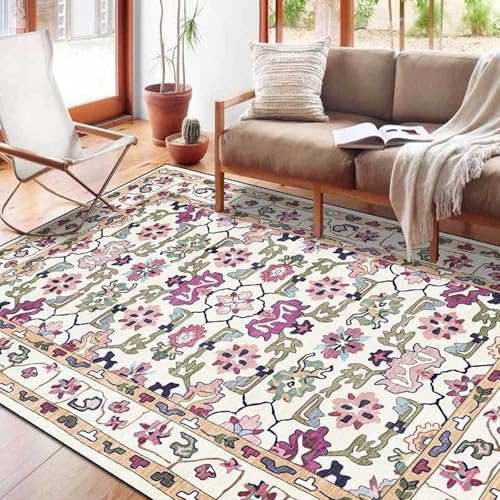 Taidianolp Teppich Zimmer Deko,Mehrfarbiges grünes Blumenmuster, Vintage, Fuchsia, 120 x 210 cm,Teppiche für Wohnzimmer Schlafzimmer Arbeitszimmer Schlafsofa von Taidianolp
