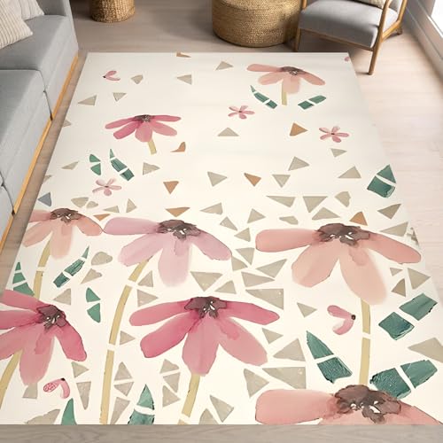 Taidianolp Teppich Zimmer Deko,Moderne Drucke mit roten und grünen Blumenmustern, Creme, 120 x 210 cm,Teppiche für Wohnzimmer Schlafzimmer Arbeitszimmer Schlafsofa Taidianolp Teppich Zimmer Deko,Moderne Drucke mit roten und grünen Blumenmustern, Creme, 120 x 210 cm,Teppiche für Wohnzimmer Schlafzimmer Arbeitszimmer Schlafsofa von Taidianolp