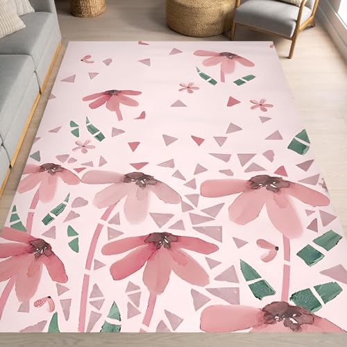 Taidianolp Teppich Zimmer Deko,Moderne Drucke mit roten und grünen Blumenmustern, Rose, 80 x 120 cm,Kurzflor Teppiche Badezimmer Küchen Sessel Schlafzimmer, von Taidianolp