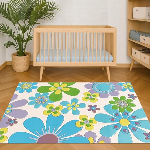 Taidianolp Teppich Zimmer Deko,Moderner, farbenfroher, geometrischer Blumen-Cartoon-Druck, Blau, 120 x 150 cm,Teppiche Kurzflor rutschfest Waschbar Design Modern Schlafzimmer Taidianolp Teppich Zimmer Deko,Moderner, farbenfroher, geometrischer Blumen-Cartoon-Druck, Blau, 120 x 150 cm,Teppiche Kurzflor rutschfest Waschbar Design Modern Schlafzimmer von Taidianolp