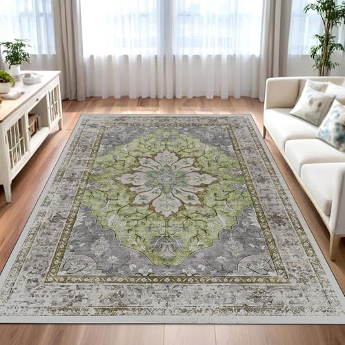 Taidianolp Teppich Zimmer Deko,Moderner Druck mit floralem, grünem, gealtertem Muster, Grau, 120 x 120 cm,Waschbarer Kurzflor Teppiche Designer Modern Schlafzimmer von Taidianolp