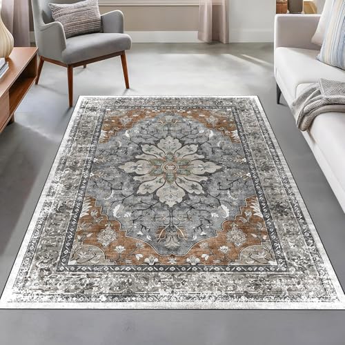 Taidianolp Teppich Zimmer Deko,Moderner Druck mit floralem Vintage-Muster, Orangegrau, 100 x 200 cm,Waschbar Kurzflor Teppiche Balkon Outdoor,Teppichläufer Küche Taidianolp Teppich Zimmer Deko,Moderner Druck mit floralem Vintage-Muster, Orangegrau, 100 x 200 cm,Waschbar Kurzflor Teppiche Balkon Outdoor,Teppichläufer Küche von Taidianolp