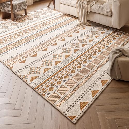 Taidianolp Teppich Zimmer Deko,Moderner Druck mit geometrischem Vintage-Design, Orange, 200 x 200 cm,rutschfest Waschbar Teppiche groß Wohnzimmer Schlafzimmer von Taidianolp