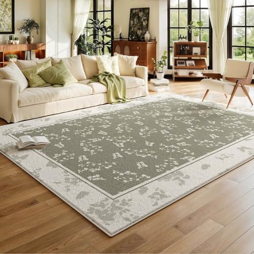Taidianolp Teppich Zimmer Deko,Moderner rustikaler Blumendruck, Graugrün, 90 x 150 cm,Waschbar Kurzflor Teppiche Bodenschutzmatte für Hartböden von Taidianolp