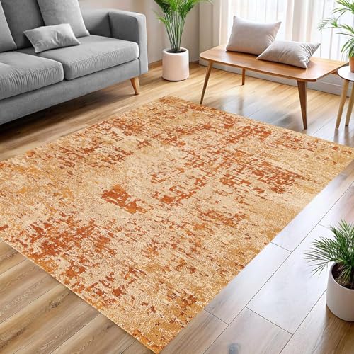 Taidianolp Teppich Zimmer Deko,Modernes, abstraktes, gesprenkeltes Design im Used-Look, Orange-Beige, 110 x 180 cm,Teppiche Waschbar Kurzflor Moderner Schlafzimmer Kinderzimmer von Taidianolp