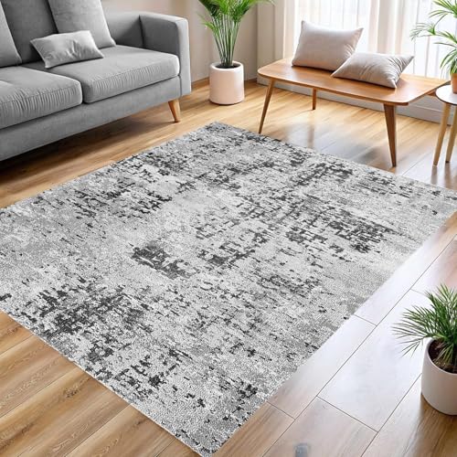 Taidianolp Teppich Zimmer Deko,Modernes, abstraktes, meliertes Distressed-Design, Schwarz-Grau, 120 x 200 cm,Teppiche für Hartholzböden Nachttisch Wohnzimmer Sofas Couches von Taidianolp