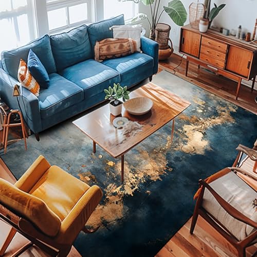 Taidianolp Teppich Zimmer Deko,Modernes abstraktes Art-Deco-Aquarellmuster, Blau, 120 x 200 cm,Teppiche für Hartholzböden Nachttisch Wohnzimmer Sofas Couches von Taidianolp