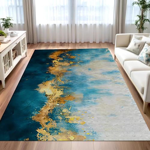Taidianolp Teppich Zimmer Deko,Modernes abstraktes Art-Deco-Aquarellmuster, Orange, 120 x 120 cm,Waschbarer Kurzflor Teppiche Designer Modern Schlafzimmer von Taidianolp
