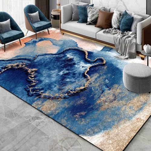 Taidianolp Teppich Zimmer Deko,Modernes abstraktes Art-Deco-Muster, orange/weiß, blau, 120 x 120 cm,Waschbarer Kurzflor Teppiche Designer Modern Schlafzimmer von Taidianolp