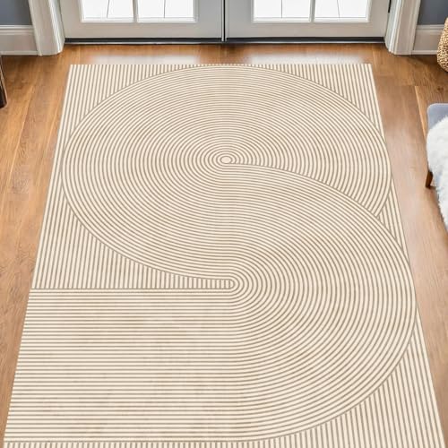 Taidianolp Teppich Zimmer Deko,Modernes geometrisches, Creme, 120 x 120 cm,Waschbarer Kurzflor Teppiche Designer Modern Schlafzimmer von Taidianolp