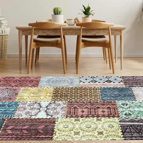 Taidianolp Teppich Zimmer Deko,Multicolor Vintage Gelb Grün Blau Patchwork, Grau, 140 x 180 cm,Kurzflor Teppiche Wohnzimmer Schlafzimmer Kinderzimmer Jugendzimmer Taidianolp Teppich Zimmer Deko,Multicolor Vintage Gelb Grün Blau Patchwork, Grau, 140 x 180 cm,Kurzflor Teppiche Wohnzimmer Schlafzimmer Kinderzimmer Jugendzimmer von Taidianolp