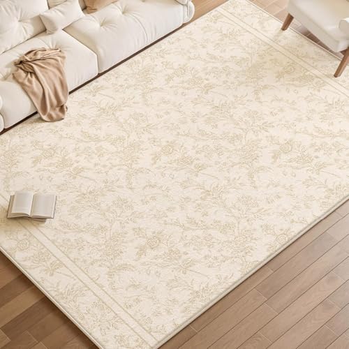 Taidianolp Teppich Zimmer Deko,Neutrale Farben, moderner rustikaler Blumendruck, Creme, 120 x 210 cm,Teppiche für Wohnzimmer Schlafzimmer Arbeitszimmer Schlafsofa von Taidianolp