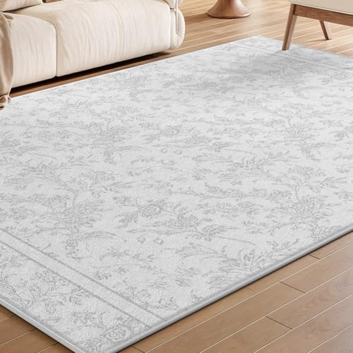 Taidianolp Teppich Zimmer Deko,Neutrale Farben, moderner rustikaler Blumendruck, Grau, 120 x 210 cm,Teppiche für Wohnzimmer Schlafzimmer Arbeitszimmer Schlafsofa von Taidianolp