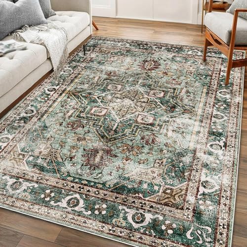 Taidianolp Teppich Zimmer Deko,Retro Medaillon Distressed Design Orientalisch Dunkelgrün Shabby Chic, Rot, 120 x 200 cm,Teppiche für Hartholzböden Nachttisch Wohnzimmer Sofas Couches von Taidianolp