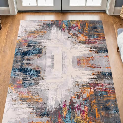 Taidianolp Teppich Zimmer Deko,Schwarz, Marineblau, Grau, Abstrakt, Zeitgenössisch, Bunt, 90 x 120 cm,Waschbar Kurzflor Teppiche Schlafzimmer Homeoffice Dekoration von Taidianolp